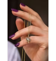 925 Ayar Gümüş Gold Kaplama Iki Renk Dorika Toplu Yonca Kolye