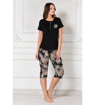 Gd Goldoremi 77-162 Kadın Modal Kumaş Desenli Kısa Kollu Kapri Pijama Takım