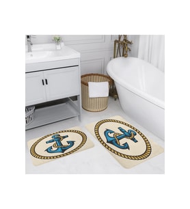 Rovigo Home Dijital Baskılı 2'li Banyo paspas Takımı RVG5129 (Bej)