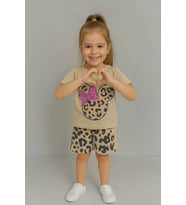 Leopar Desenli Kız Çocuk Yazlıık Takım (Bej)