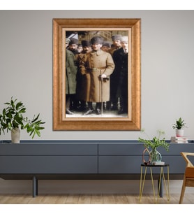 Altın Varaklı Çerçeveli Paspartulu Atatürk Tablo z4579 (Gold)