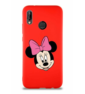 Huawei P20 Lite Soft Premier Kapak Minnie Mouse-C Tasarımlı Silikon Kılıf - Kırmızı (Şeffaf)