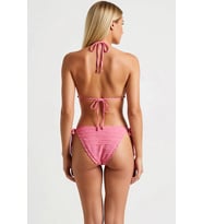 Kadın Bikini Takımı Dokulu Üçgen Kaplı Fırfırlı Düşük Bel Brazilian Kesim Örme Kumaş Düz Desen