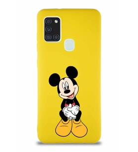 Samsung Galaxy A21S Soft Premier Kapak Mickey Mouse-A Tasarımlı Silikon Kılıf - Sarı (Şeffaf)