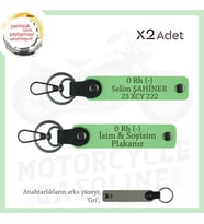 Motosiklet Tutkunlarına, İsim Plaka ve 0 (-) Kan Grubu Yazılı Acil Durum x2 Anahtarlık, F Yeşil-Gr (Çok Renkli)