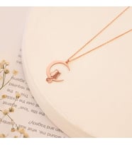 Kişiye Özel 925 Ayar Gümüş Hilal Çift Kedi Aşk Kolye (Rose)