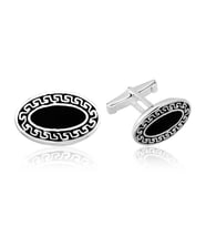 925 Ayar Gümüş Siyah Zeminli Desenli Oval Kol Düğmesi