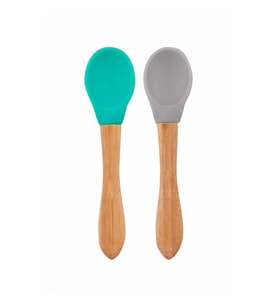 Oioi Bambu Saplı Silikon Mama Kaşığı 2li Aqua Green / Powder Grey