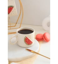 Perla Art El Yapımı Karpuz Figürlü 24K Altın Dekorlu Seramik Mug 200ml meyve-mug
