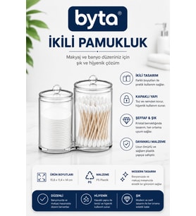 Şeffaf Kristal İkili Pamukluk ve Kulak Çubuğu Organizeri Kapaklı