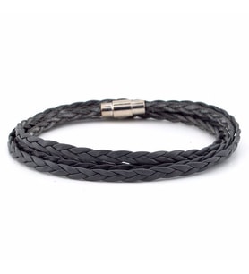 GRİ RENKLİ İKİ SIRA SARMA SAÇ ÖRGÜ DERİ ERKEK BİLEKLİK M008D