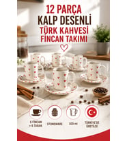 6 Kişilik Seramik Kahve Fincan Takımı Yuvarlak Sunum Tabaklı Porselen Türk Kahvesi Fincan Seti