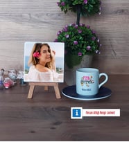 Fizik Öğretmeni Fotoğraflı Dekoratif Taş, Ahşap Altlıklı Türk Kahvesi Fincanı Hediye (Model 4)