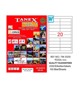TANEX 2020 LASER ETİKET 26x95mm 20x100 2000 ADET
