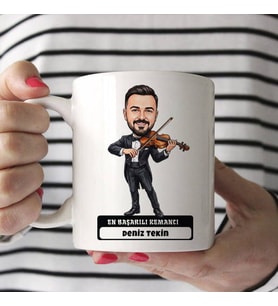 Kemancı Müzisyen Erkek Karikatürlü Kupa Bardak