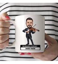Kemancı Müzisyen Erkek Karikatürlü Kupa Bardak