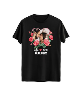 Sevgili ve Eşlere Özel Dijital Baskılı Unisex Tshirt, Günlük Kullanıma Uygun Pamuklu Regular Tshirt (Siyah)