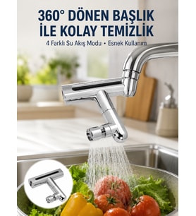 360° Dönüşlü Su Akışı Başlığı 4'ü 1 Arada Kullanım Yeni Nesil
