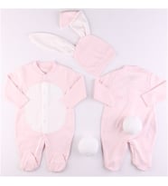 Pembe Renk Kız Bebek Tavşan Tulum Seti
