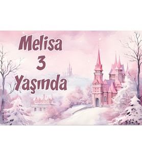 Pembe Orman ve Şato Temalı Doğum Günü Afişi -2 35X50 cm