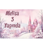 Pembe Orman ve Şato Temalı Doğum Günü Afişi -2 35X50 cm