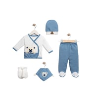 Unisex Organik Kumaş Panda Desenli 5'li Bebek Seti Hediyelik Zıbın Seti (Mavi)