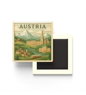 Avusturya - Austria - Paper Cut Art - Baskılı Buzdolap Magneti Kare - 9x9 cm