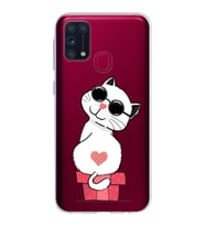 Samsung Galaxy M31 Kapak Cool Cat Tasarımlı Şeffaf Silikon Kılıf