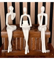 Modern Soyut Düşünür Heykel Seti (3’lü)  Büyük Boy Reçine Ev & Ofis Dekoru  MYK Hediye ve Sanat At (Beyaz)