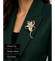 Hediye Kadın Çiçek Broş Gold Renk Zirkon Taşlı Elbise Ceket Aksesuarı
