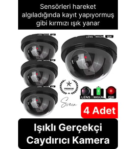 4 Ad. Caydırıcı Dome Güvenlik Kamerası Led Işıklı Hırsız Sensörlü Apartman Yazlık Maket Ev