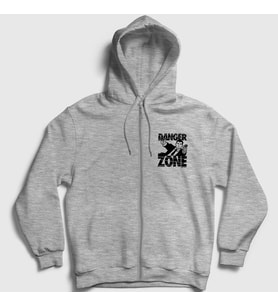 Presmono Unisex Gri Danger Zone Sterling Archer Fermuarlı Kapüşonlu Sweatshirt 299602tt