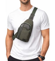 Erkek Haki Renk Çift Kol Kanvas Çapraz Omuz Çantası Body Bag Çanta Göğüs Çantası
