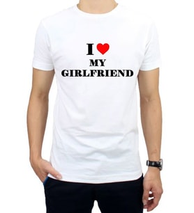 HİDZ Sevgililer Günü I Love My Girlfriend Tişört Unisex - Yetişkin (Beyaz)