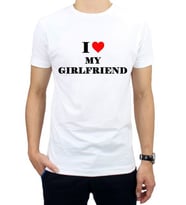 HİDZ Sevgililer Günü I Love My Girlfriend Tişört Unisex - Yetişkin (Beyaz)