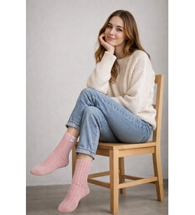Bolero Alpaka Yünlü Kadın Kışlık Çorap (Pembe)