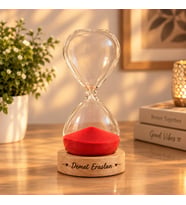Ahşap Kaideli Cam Kum Saati 30 Dakika 20 x 10 cm Dekoratif Masaüstü Zaman Ölçer - Kırmızı