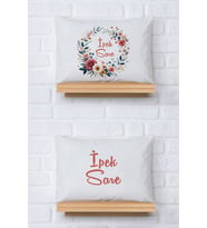 Pia Baby Premium %100 Pamuk İkili İsim Yazılı Kız Bebek Yastık Kılıfı – 35x45 cm Organik Baskı 5067-13 (Ekru)