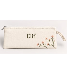 Kişiye Özel Pembe Çiçek Dalı Baskılı Fermuarlı Clutch El Çantası Makyaj Çantası