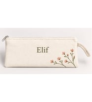 Kişiye Özel Pembe Çiçek Dalı Baskılı Fermuarlı Clutch El Çantası Makyaj Çantası