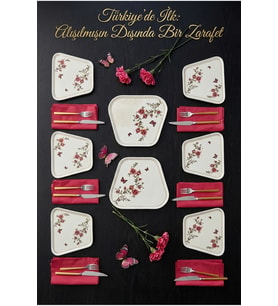 Gül Rüyası 6 Kişilik Kahvaltı ve Pasta Seti, Sunum Tabağı, 8 Parça