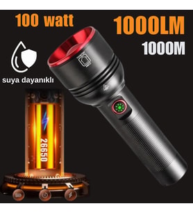 100 watt metal tasarım 1000 lümen 1000 metre zomlu el feneri or-2208-tg