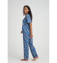 Kısa Kollu Kadın Pijama Takımı Desenli Süper Soft (Petrol)