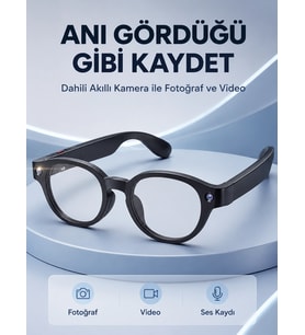 Mey İthalat® Siyah Bluetooth Akıllı Gözlük Dahili Kameralı Fotoğraf Video Kayıt AI Çeviri Dokunmatik Kontrol Özellikli