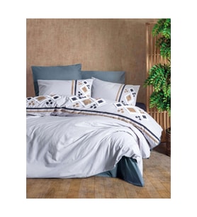 Cottonbox Puff Nakışlı Stesso-Gri Çift Kişilik Nevresim Takımı 1726