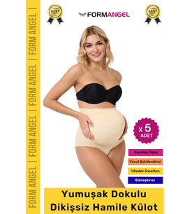 #HamileKülot Yumuşak Dokulu Yüksek Bel Esnek Günlük Rahat Dikişsiz Lohusa Hamile Külot - 5 Adet (Ten)
