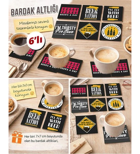 Bira Temalı 2 7x7 – 6’lı Set Dekoratif Kare Tasarım