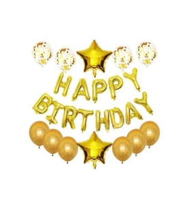 Happy Birthday Balonlu Konfetili Gold Doğum Günü Seti
