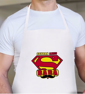 BK Gift Kişiye Özel Süper Baba Tasarımlı Beyaz Mutfak Önlüğü-1