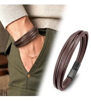 Moncuk Design Kahverengi 4'lü PU Deri Çoklu Erkek Bileklik - Zamak Kilit 33513B10D7
